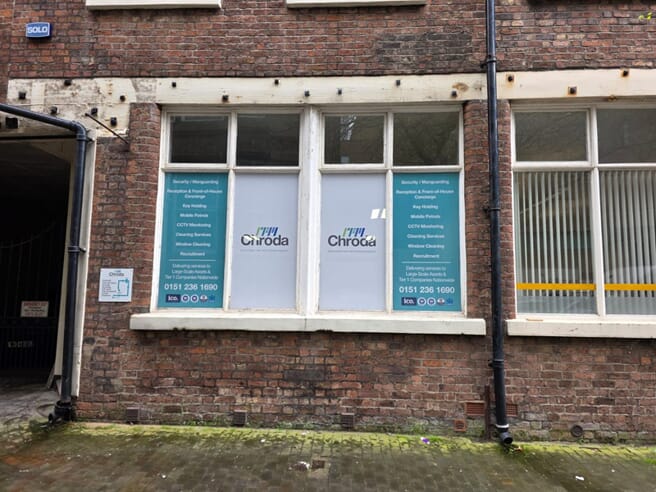 An image of the white and teal privacy window graphics for Chroda